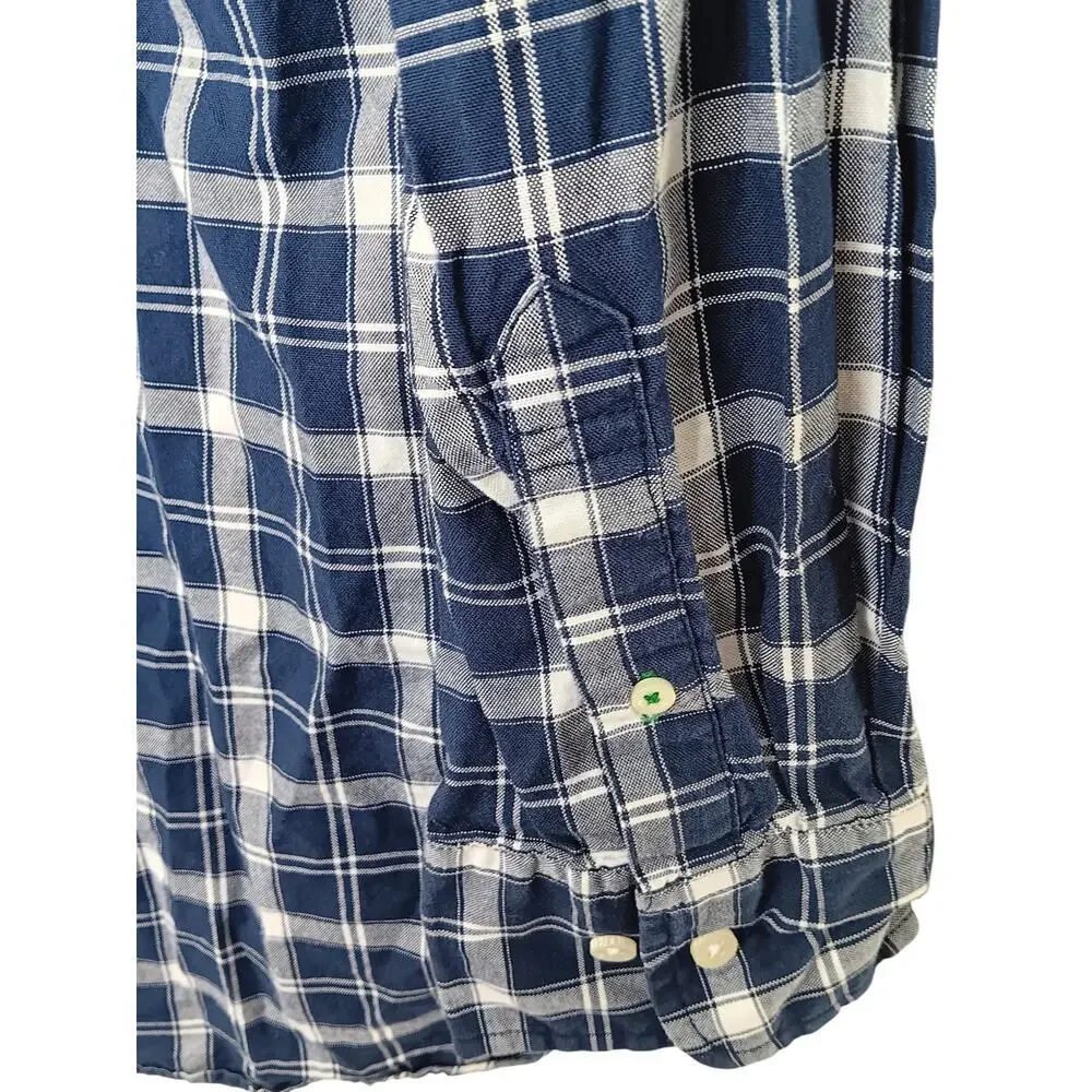 Tommy Hilfiger XXL Custom Fit Blue White Plaid Button Down Shirt Cotton Casual - Picture 12 of 16